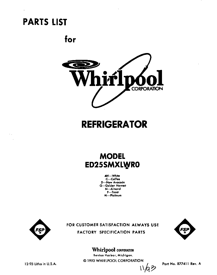 Whirlpool ED25SMXLWR0 front cover diagram