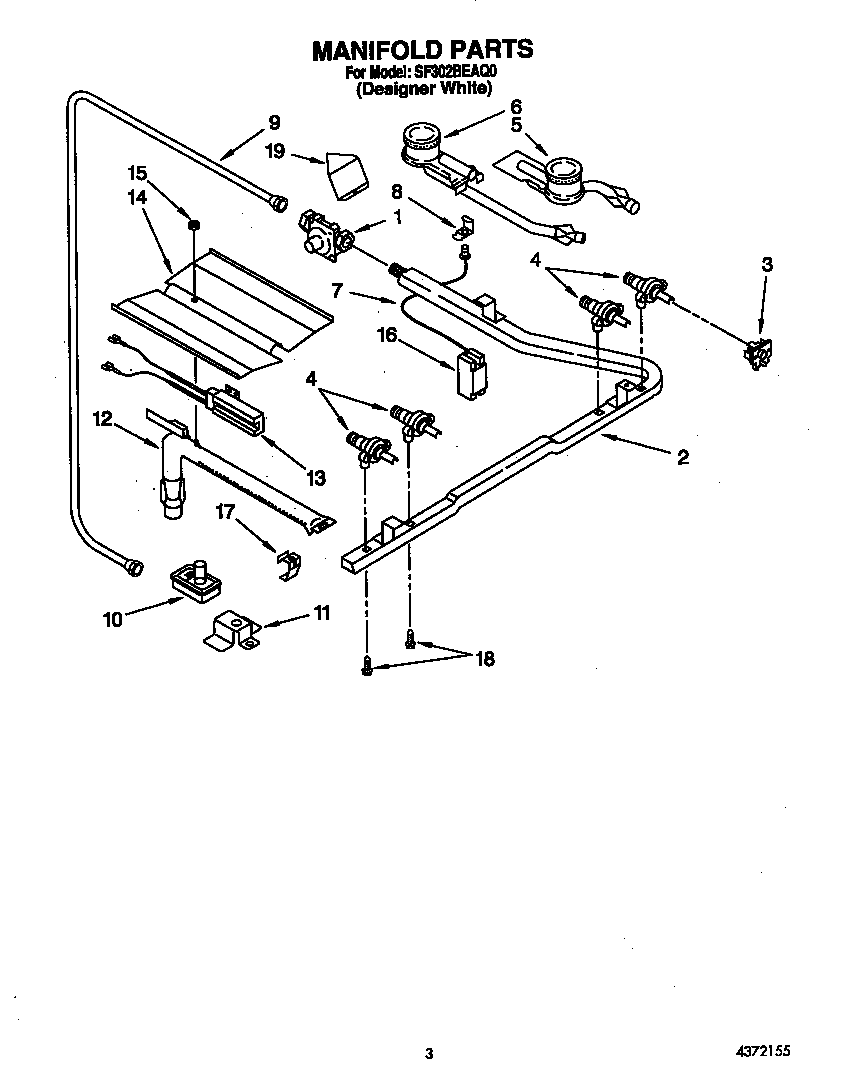 Whirlpool SF302BEAQ0 manifold diagram
