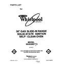 Whirlpool SS363BETT3 front cover diagram