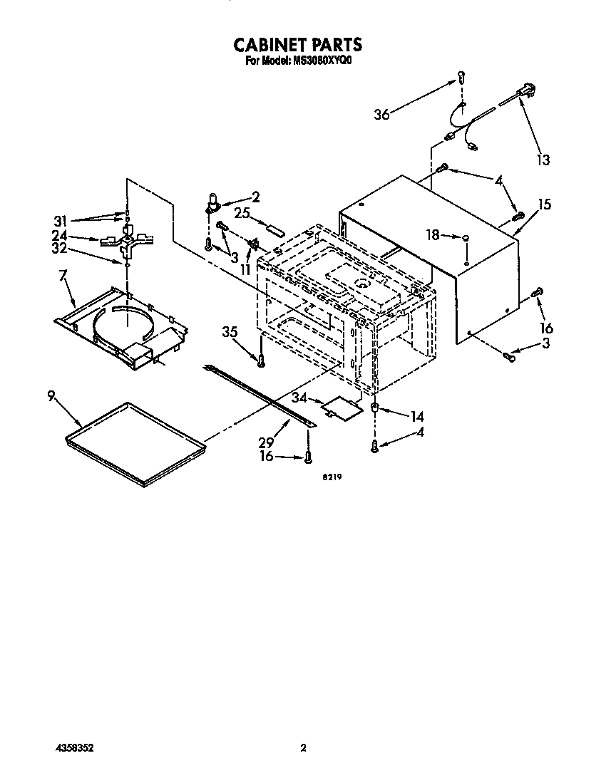 Whirlpool MS3080XY0 cabinet diagram