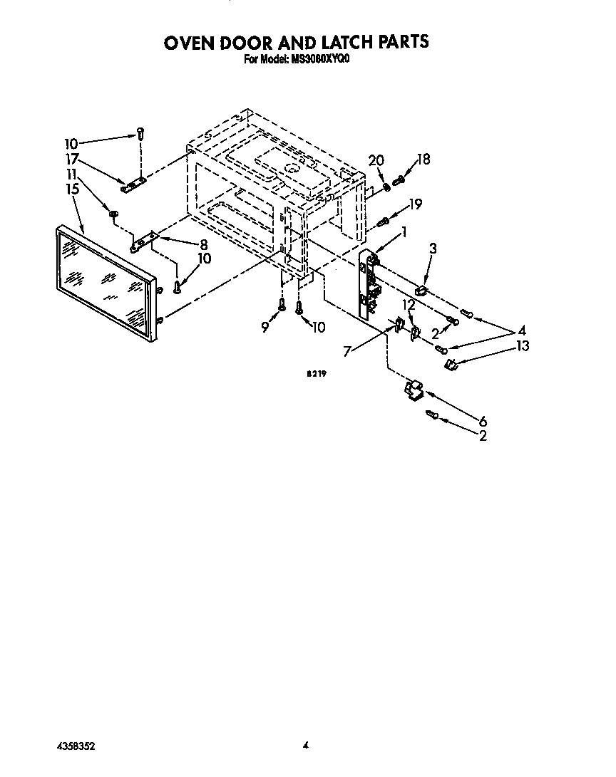 Whirlpool MS3080XY0 oven door and latch diagram