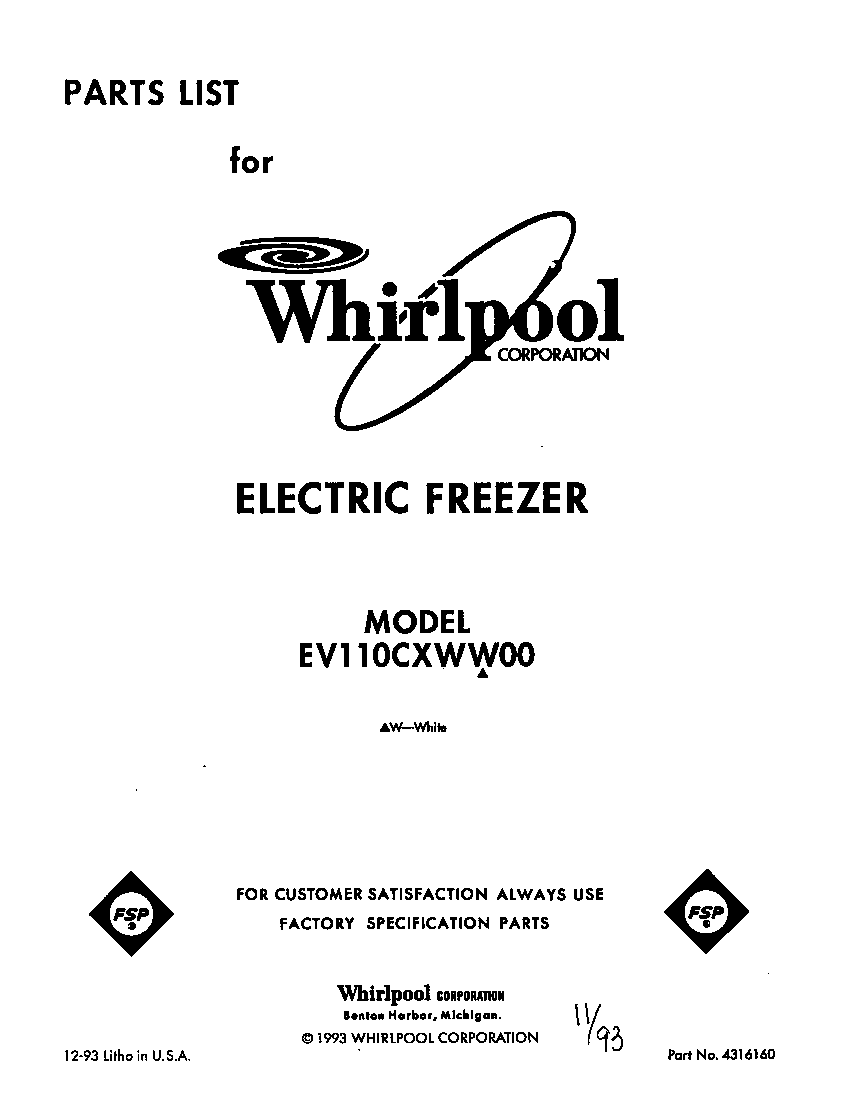 Whirlpool EV110CXWW00 front cover diagram