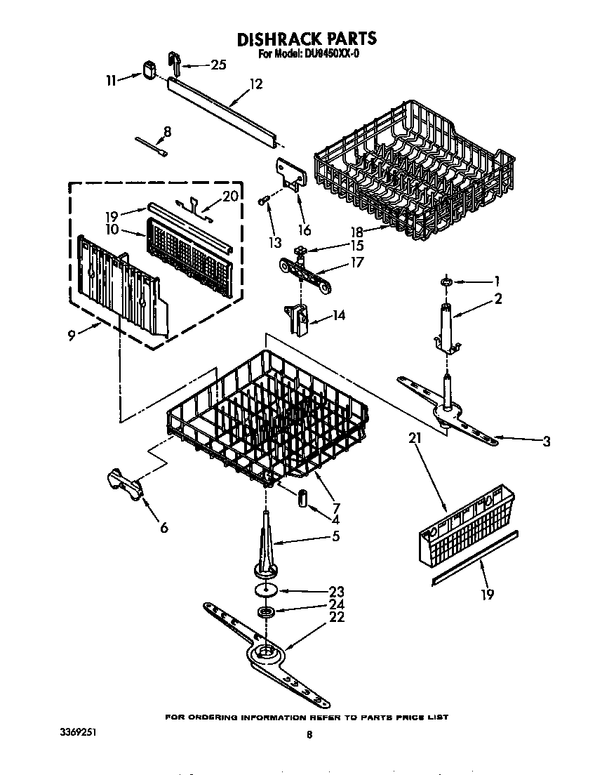 Whirlpool DU9450XX0 dishrack diagram