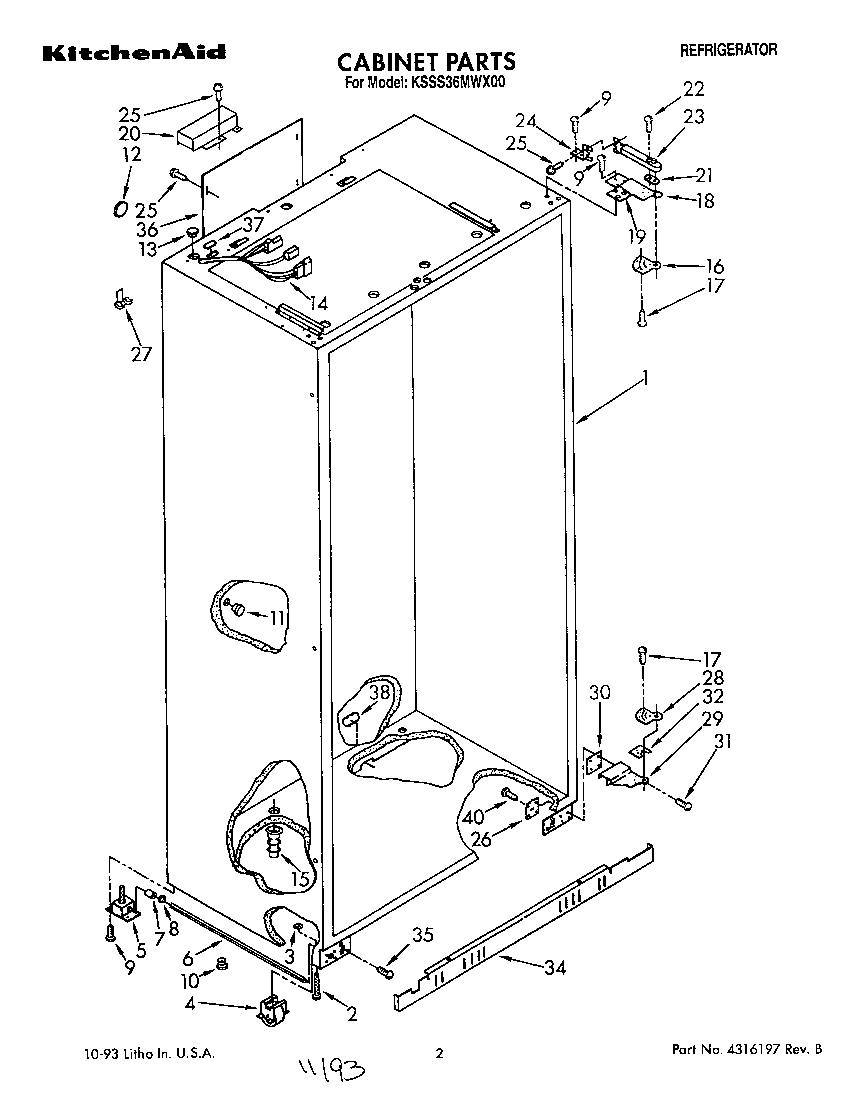 KitchenAid KSSS36MWX00 cabinet diagram