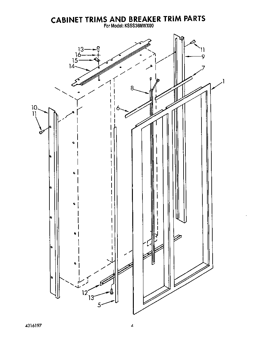 KitchenAid KSSS36MWX00 cabinet trims and breaker trim diagram