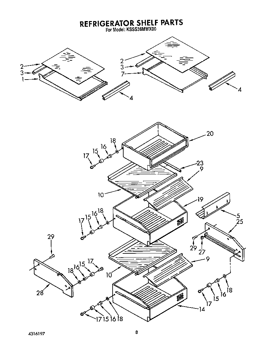 KitchenAid KSSS36MWX00 refrigerator shelf diagram