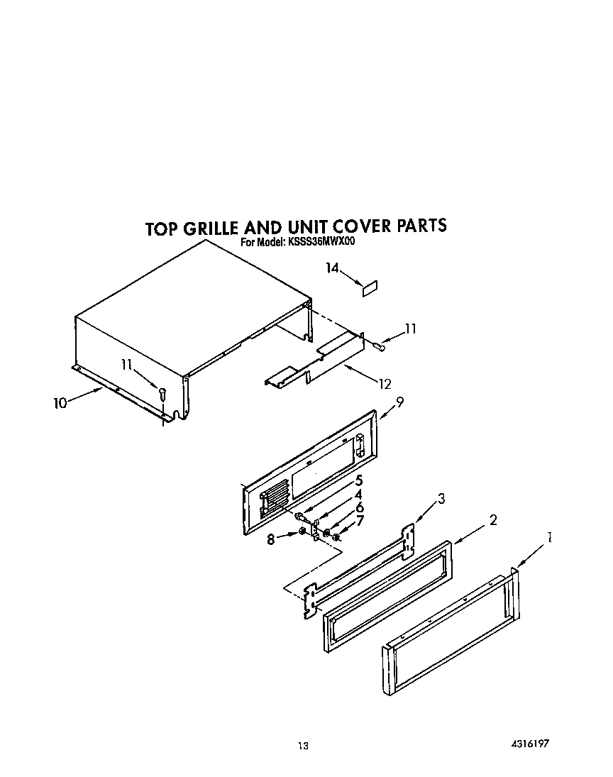 KitchenAid KSSS36MWX00 top grille and unit cover diagram