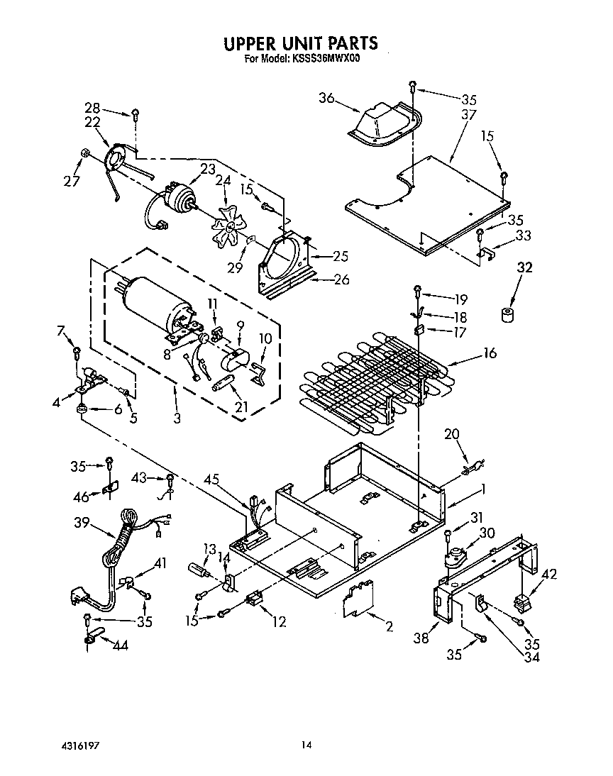 KitchenAid KSSS36MWX00 upper unit diagram
