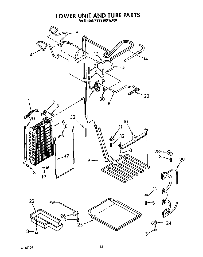 KitchenAid KSSS36MWX00 lower unit and tube diagram