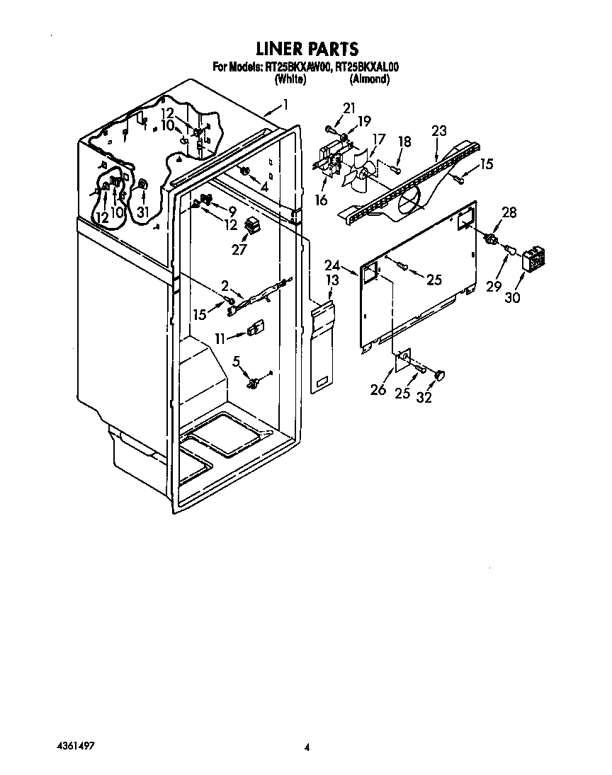Roper RT25BKXAW00 liner diagram