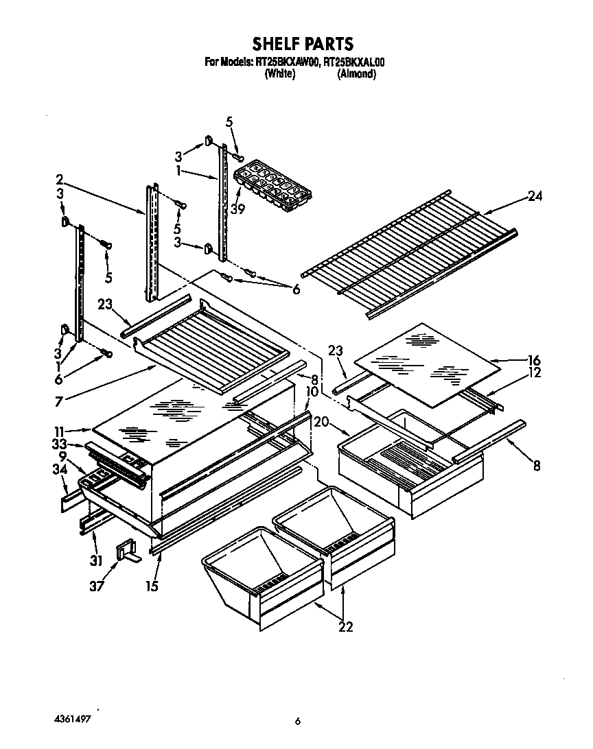 Roper RT25BKXAW00 shelf diagram