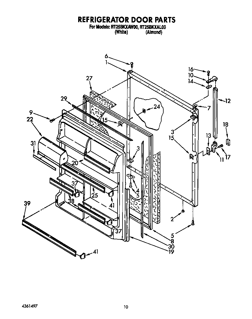 Roper RT25BKXAW00 refrigerator door diagram