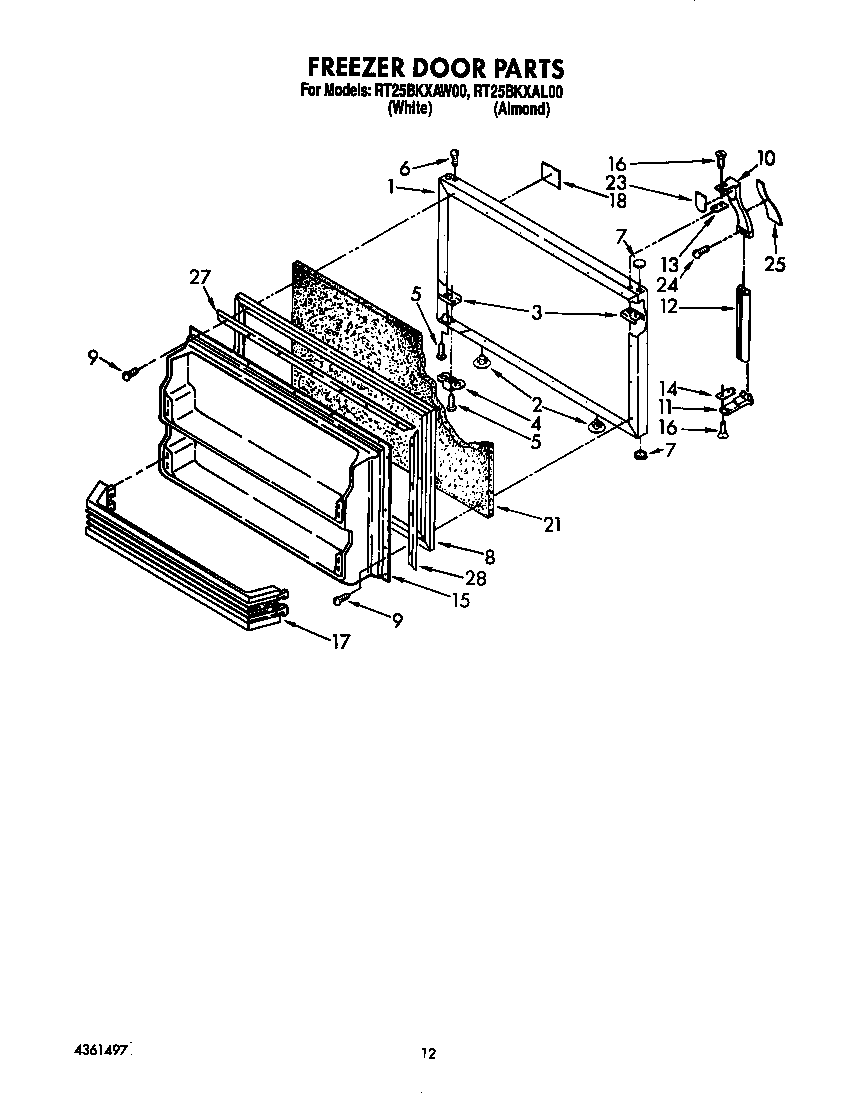 Roper RT25BKXAW00 freezer door diagram