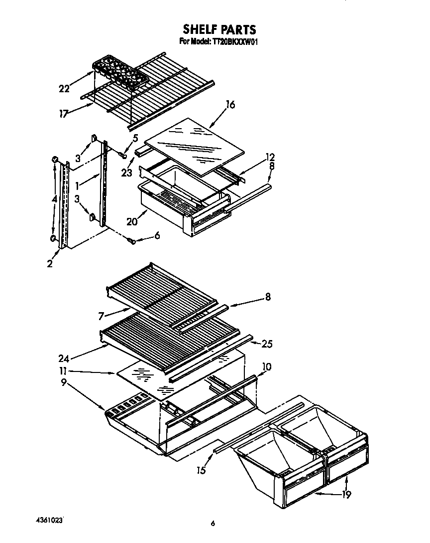Whirlpool TT20BKXXW01 shelf diagram