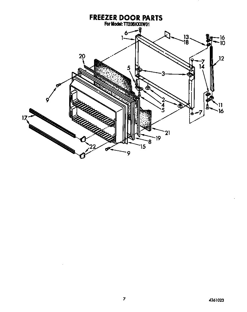 Whirlpool TT20BKXXW01 freezer door diagram