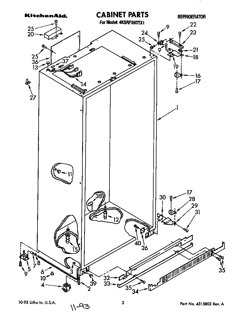 KitchenAid 4KSRF36DTX1 cabinet diagram