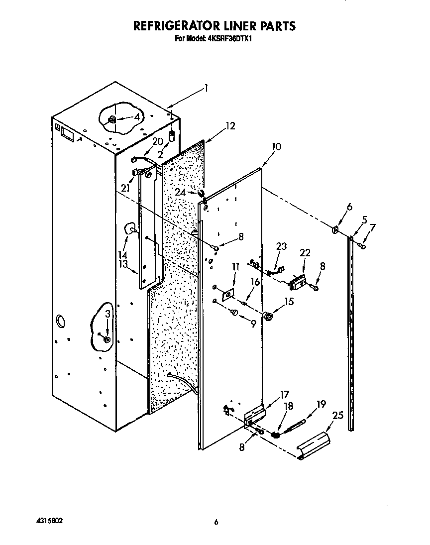 KitchenAid 4KSRF36DTX1 refrigerator liner diagram