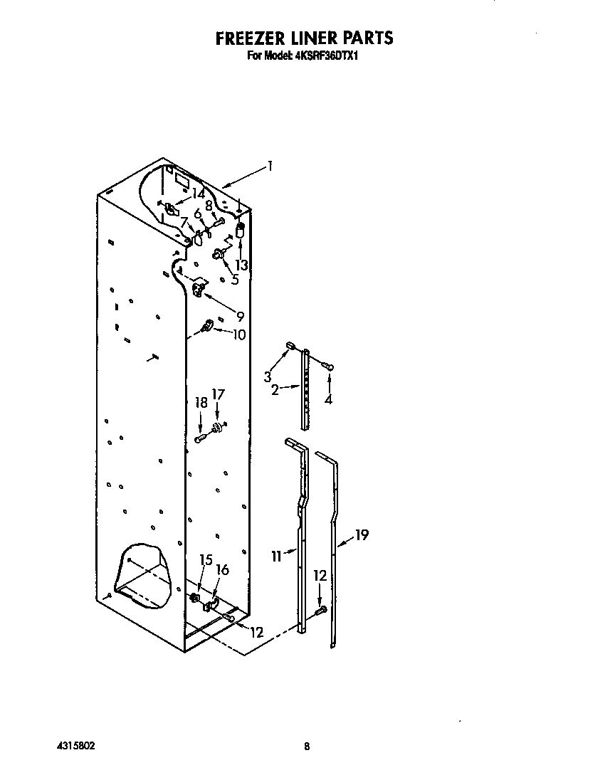 KitchenAid 4KSRF36DTX1 freezer liner diagram