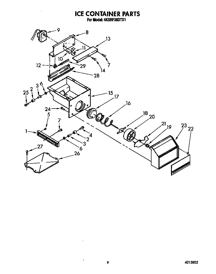 KitchenAid 4KSRF36DTX1 ice container diagram