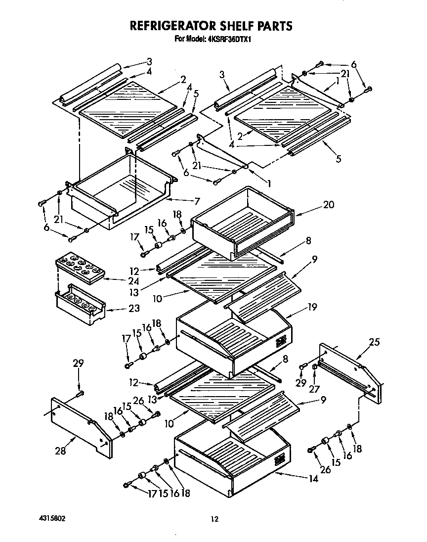 KitchenAid 4KSRF36DTX1 refrigerator shelf diagram