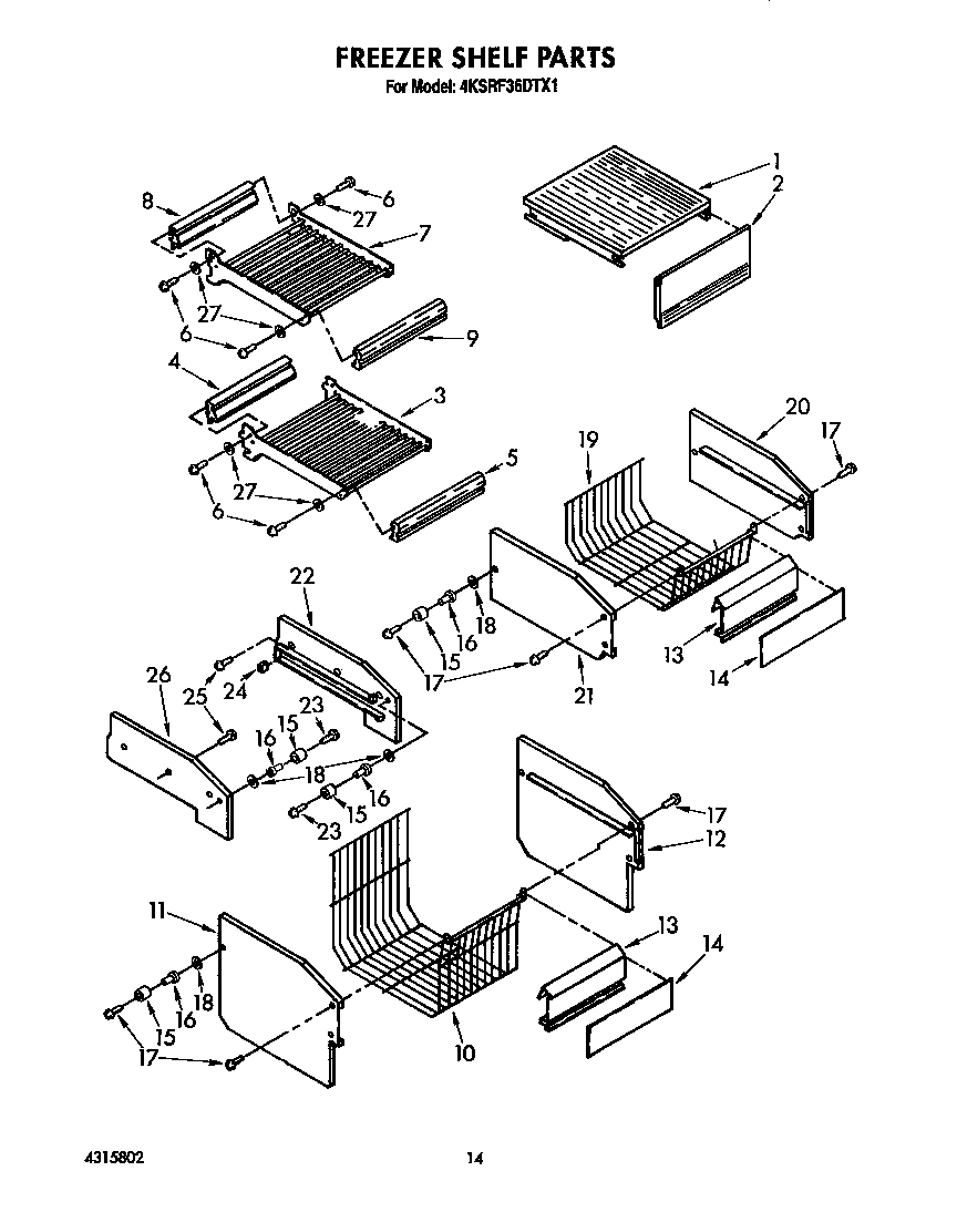 KitchenAid 4KSRF36DTX1 freezer shelf diagram