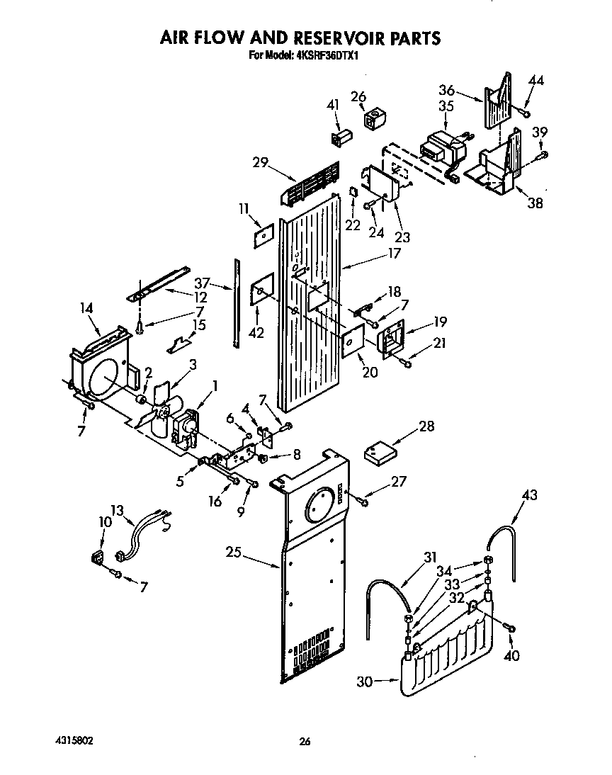 KitchenAid 4KSRF36DTX1 air flow and reservoir diagram