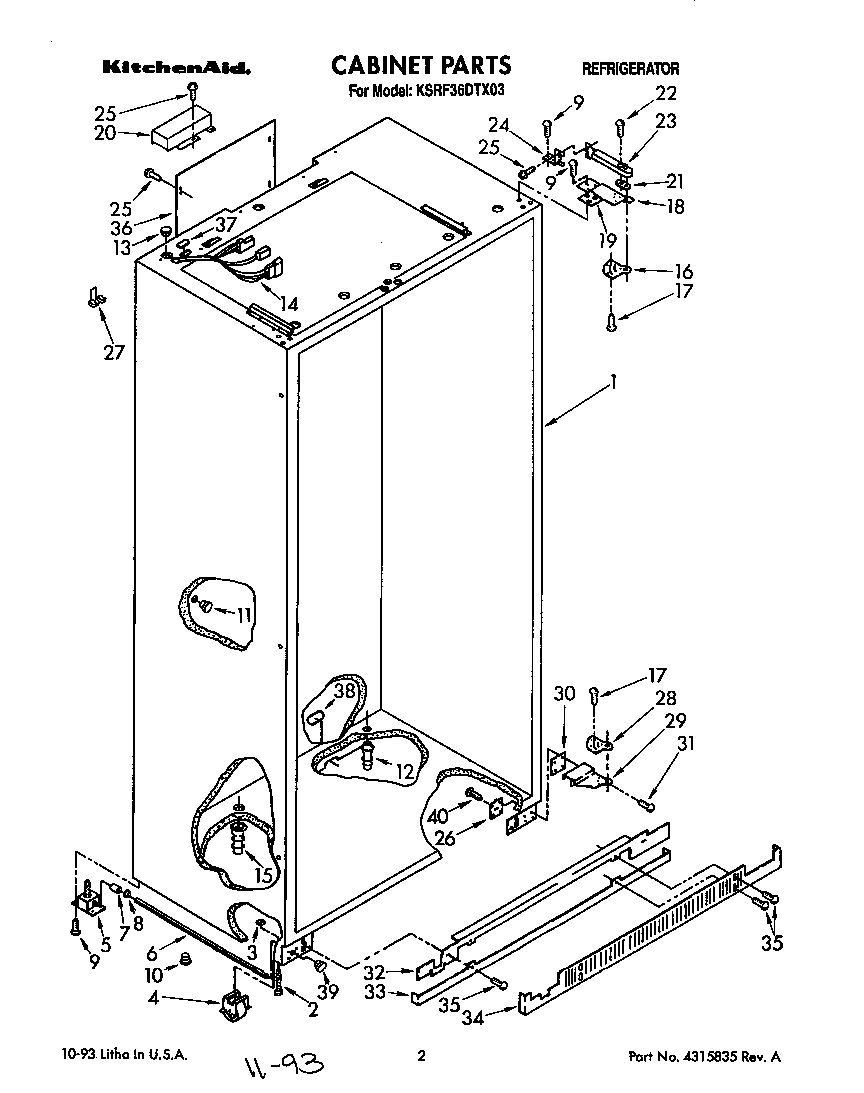 KitchenAid KSRF36DTX03 cabinet diagram