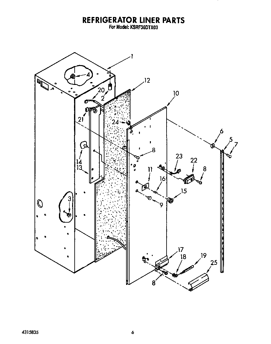 KitchenAid KSRF36DTX03 refrigerator liner diagram
