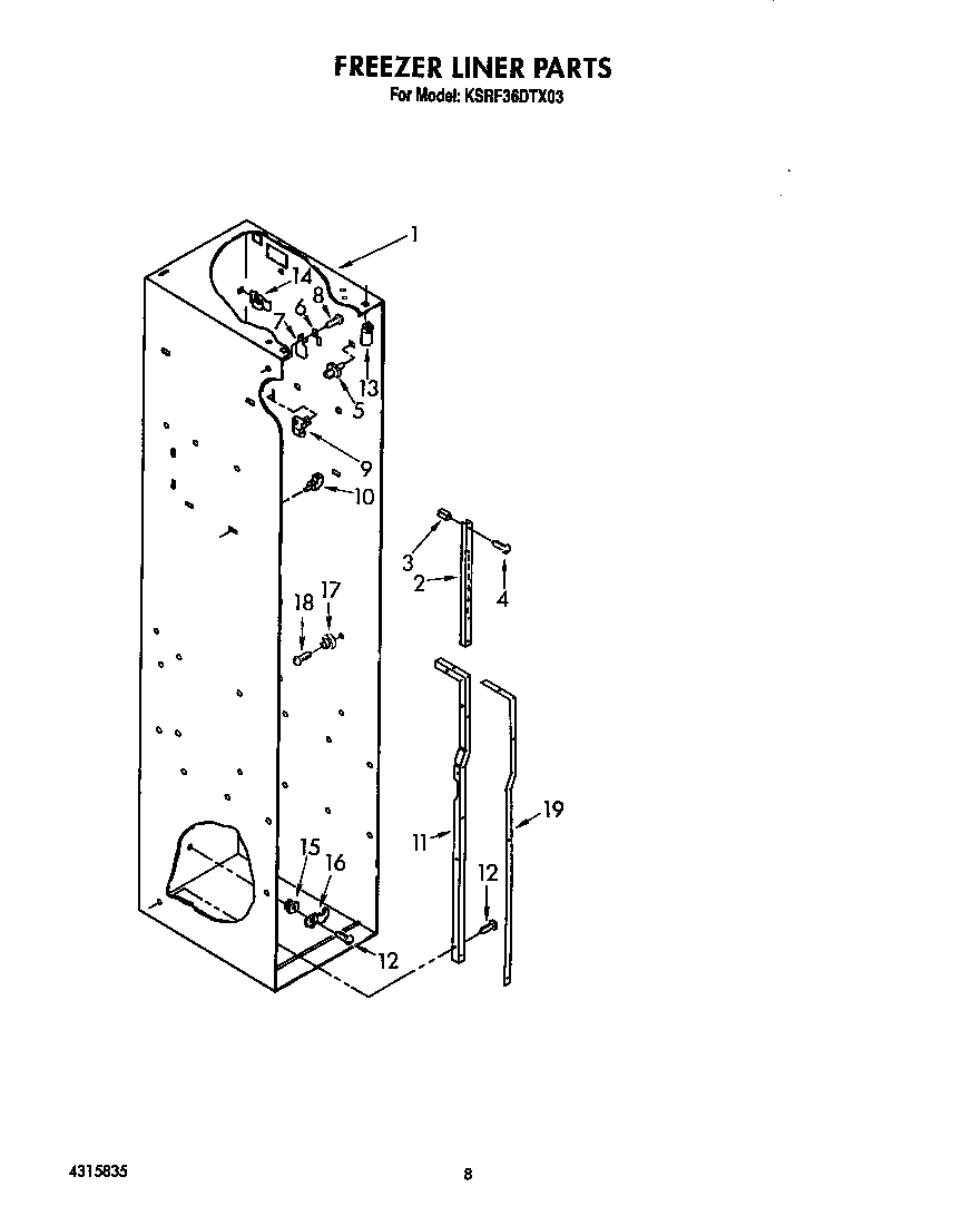 KitchenAid KSRF36DTX03 freezer liner diagram