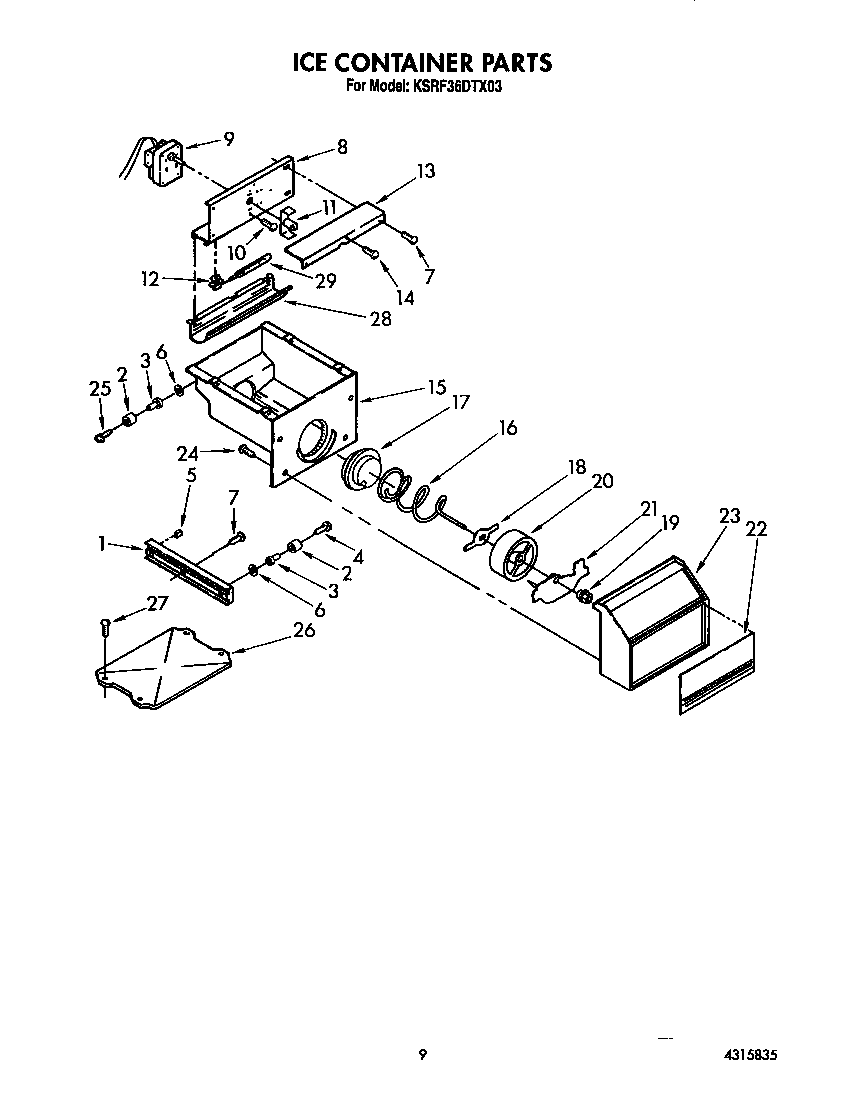KitchenAid KSRF36DTX03 ice container diagram