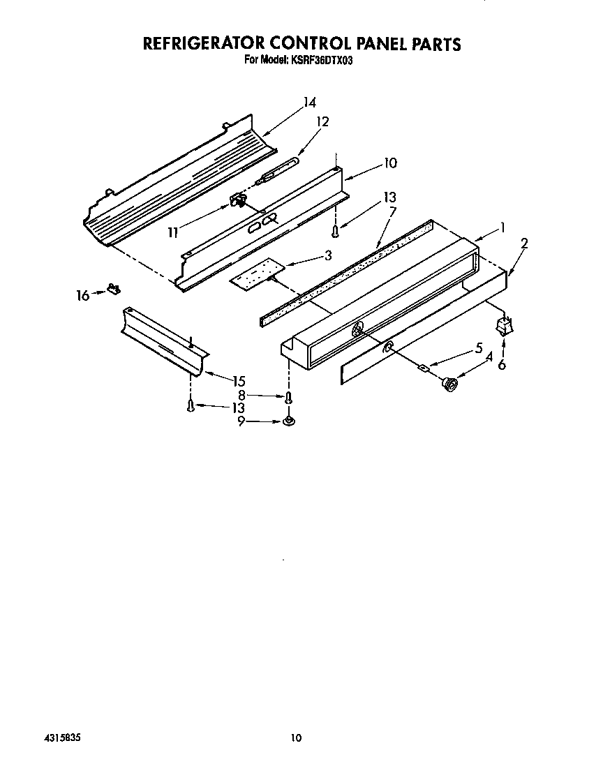 KitchenAid KSRF36DTX03 refrigerator control panel diagram