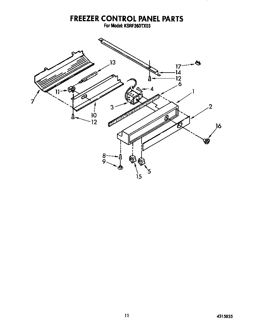 KitchenAid KSRF36DTX03 freezer control panel diagram