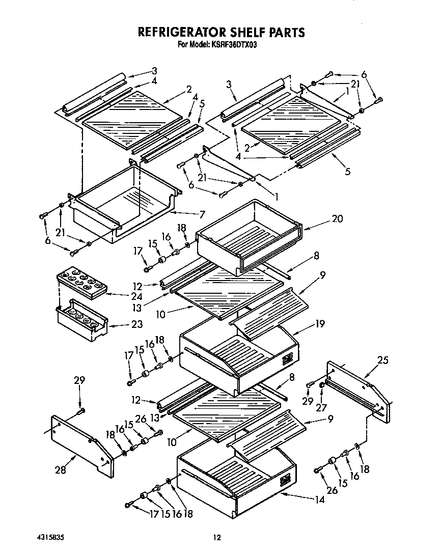 KitchenAid KSRF36DTX03 refrigerator shelf diagram