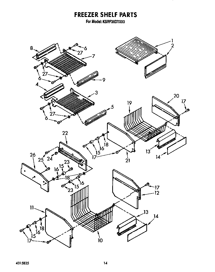 KitchenAid KSRF36DTX03 freezer shelf diagram