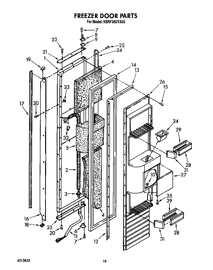 KitchenAid KSRF36DTX03 freezer door diagram