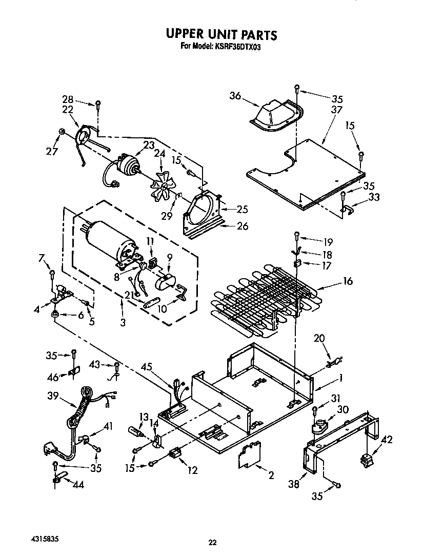 KitchenAid KSRF36DTX03 upper unit diagram