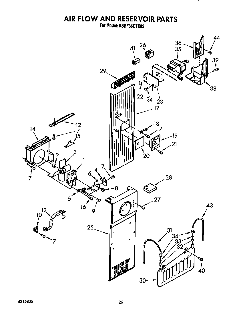 KitchenAid KSRF36DTX03 air flow and reservoir diagram