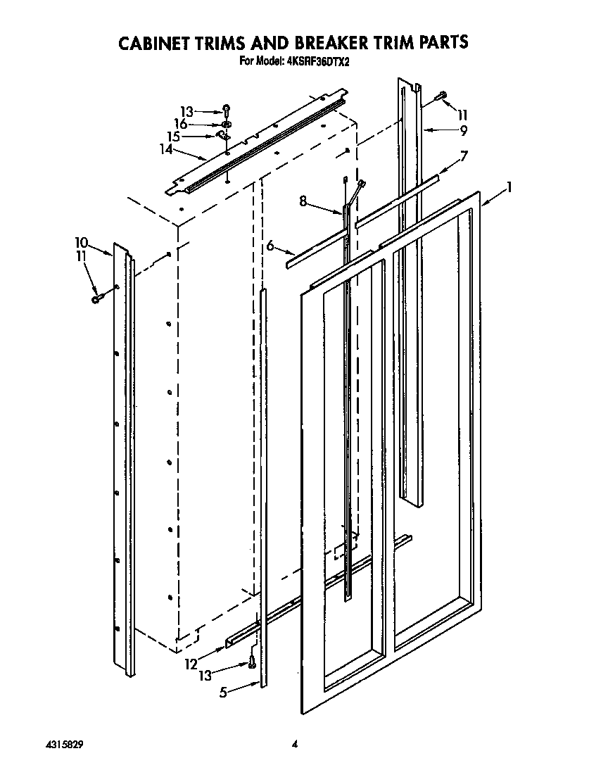 KitchenAid 4KSRF36DTX2 cabinet trims and breaker trim diagram