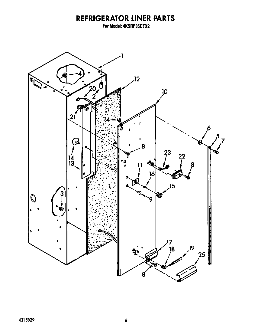 KitchenAid 4KSRF36DTX2 refrigerator liner diagram