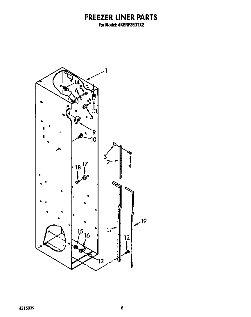 KitchenAid 4KSRF36DTX2 freezer liner diagram