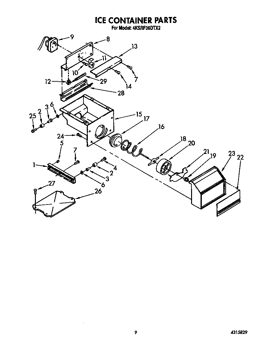 KitchenAid 4KSRF36DTX2 ice container diagram