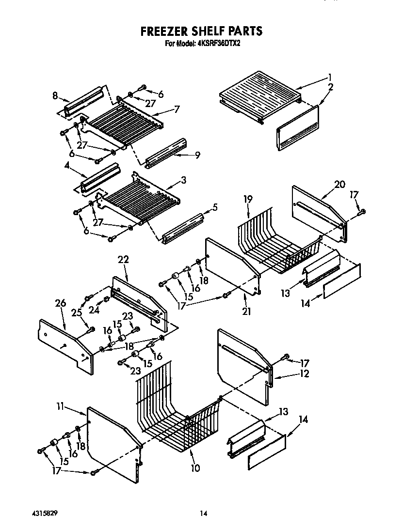 KitchenAid 4KSRF36DTX2 freezer shelf diagram