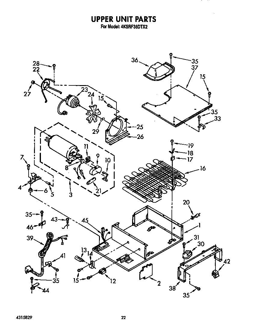 KitchenAid 4KSRF36DTX2 upper unit diagram