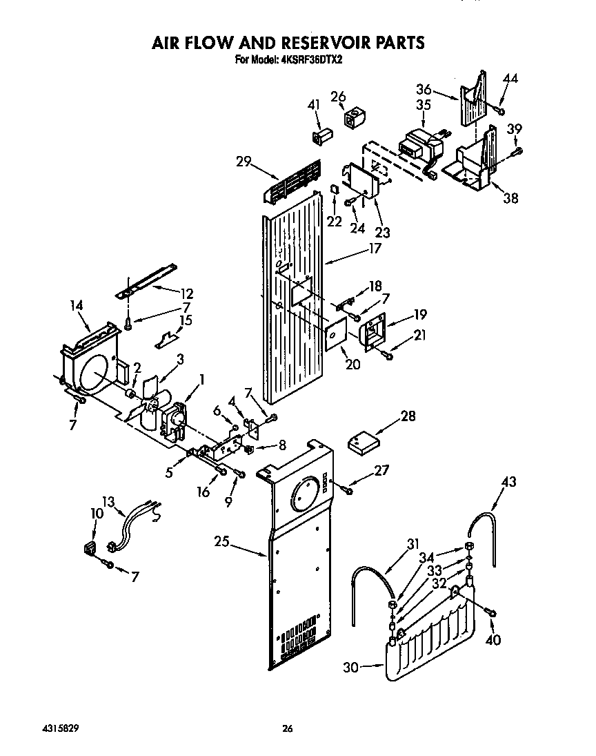 KitchenAid 4KSRF36DTX2 air flow and reservoir diagram