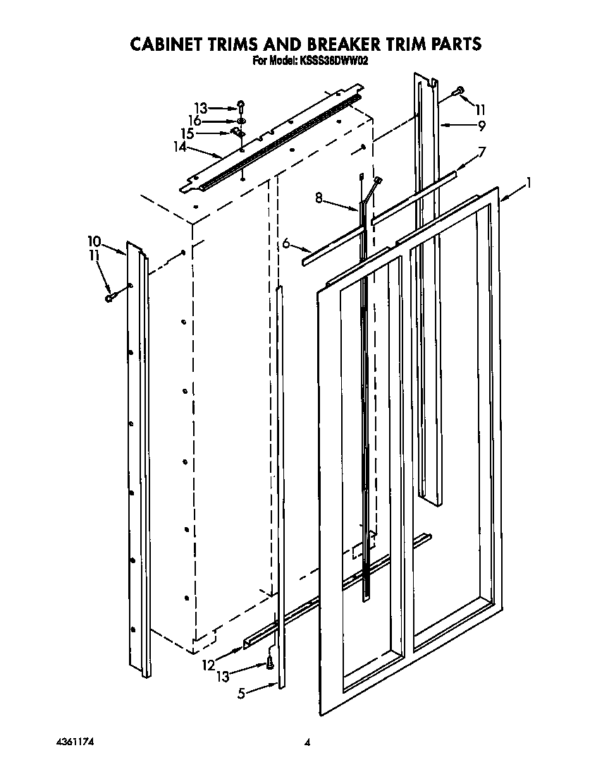 KitchenAid KSSS36DWW02 cabinet trims and breaker trim diagram
