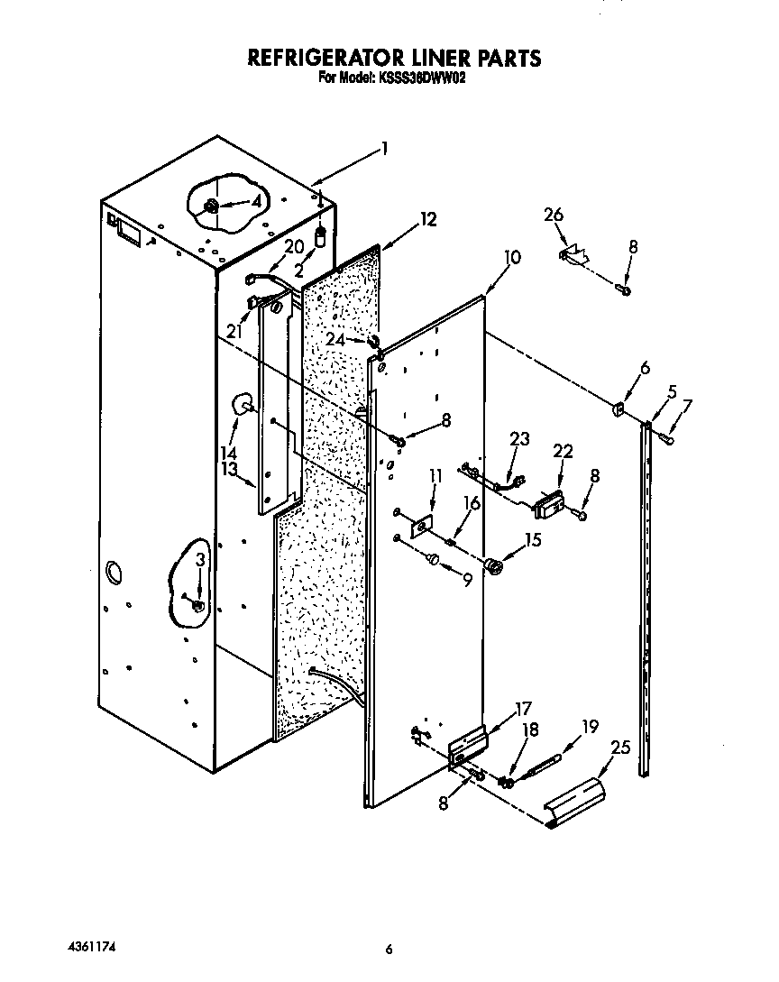 KitchenAid KSSS36DWW02 refrigerator liner diagram