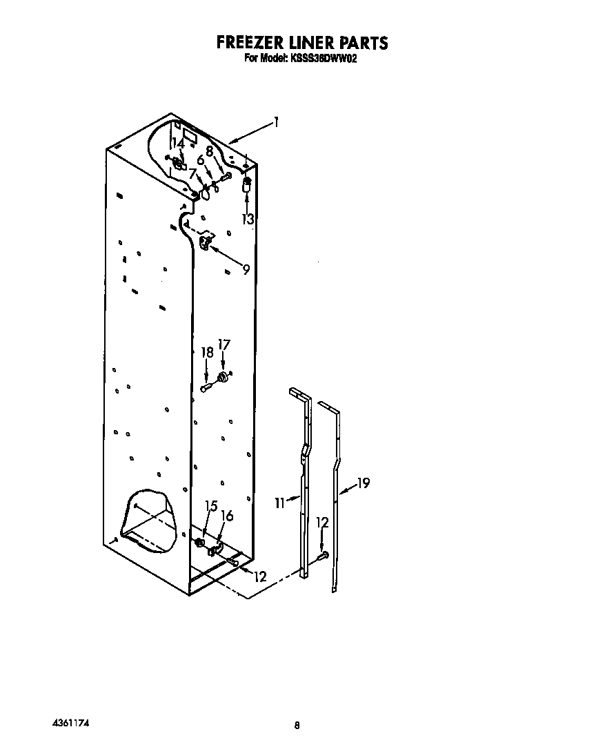 KitchenAid KSSS36DWW02 freezer liner diagram