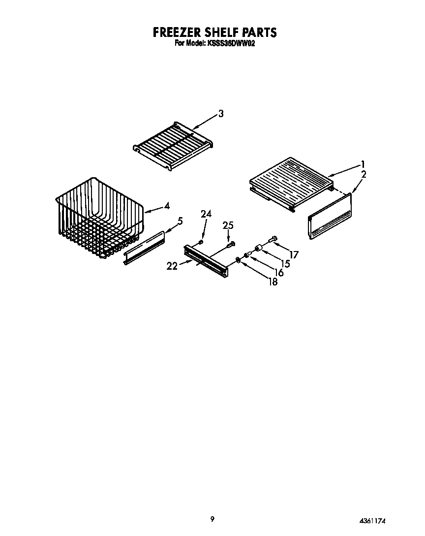 KitchenAid KSSS36DWW02 freezer shelf diagram