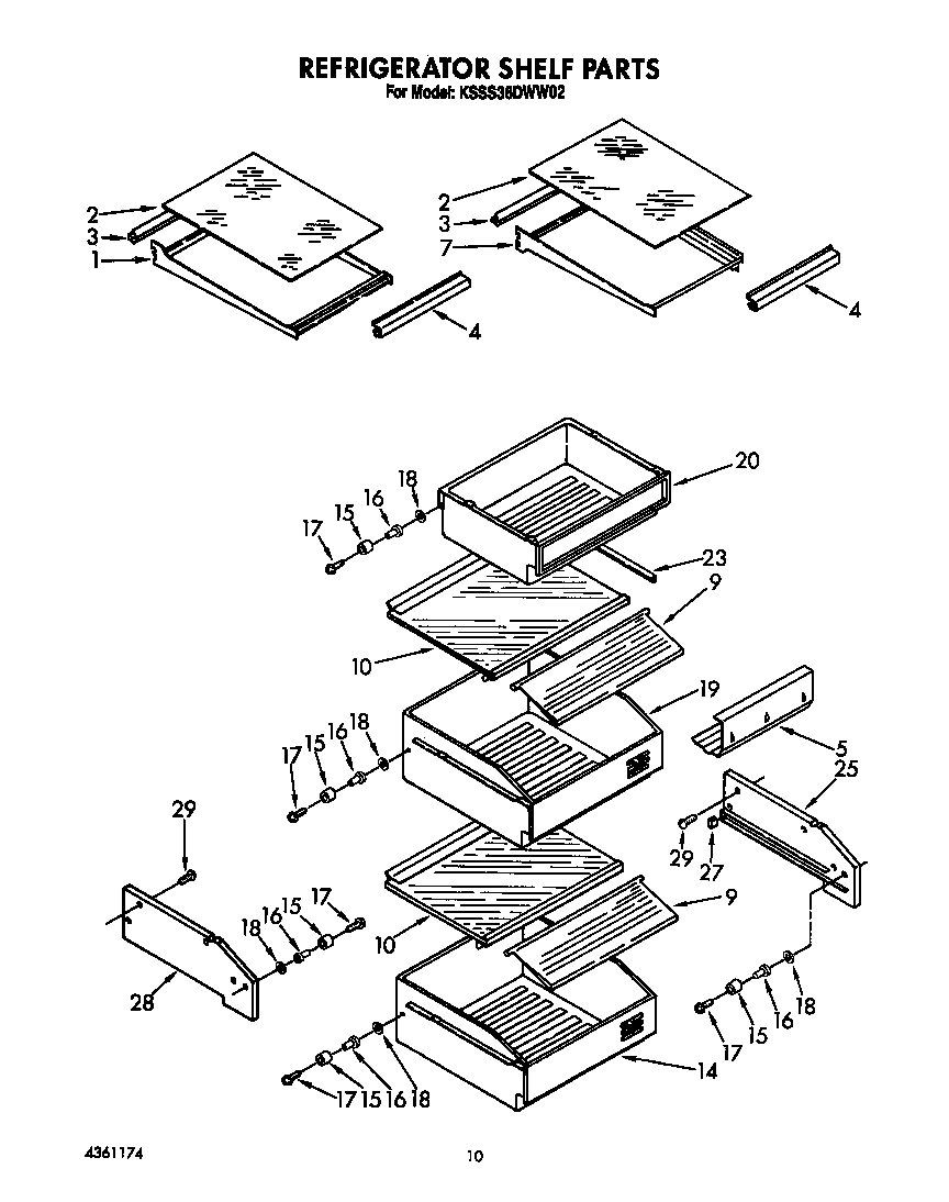 KitchenAid KSSS36DWW02 refrigerator shelf diagram