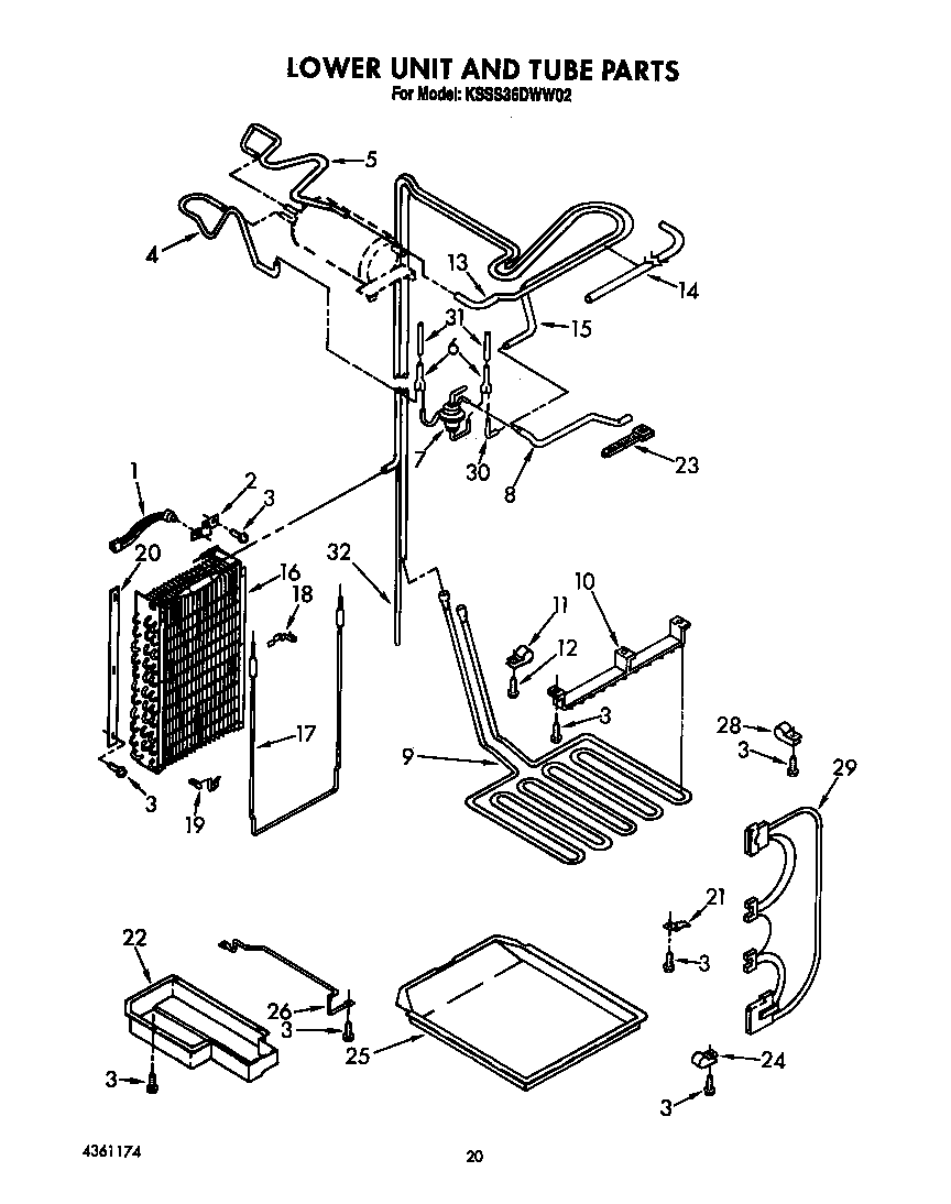 KitchenAid KSSS36DWW02 lower unit and tube diagram